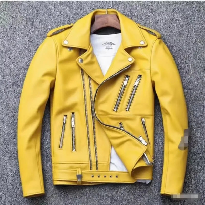 Men's Leather Jacket Fashionable Casual Coat Motorcycle Style Regular Cut Chinese Brand Stock AE New Autumn Winter Collection