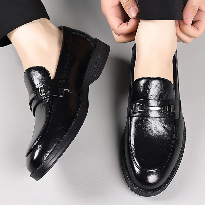 fashionMen's Slip-On Business Loafers High Quality Leather Shoes Gentleman Outdoor Shoes Office Shoes Leisure Ripe-Young