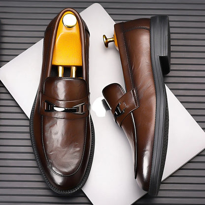 fashionMen's Slip-On Business Loafers High Quality Leather Shoes Gentleman Outdoor Shoes Office Shoes Leisure Ripe-Young