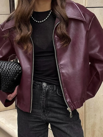Locomotive Leather Jacket 2025 Europe America Autumn Winter New Loose Coat Fashion Cross-border Leather Jacket New Women's Coat
