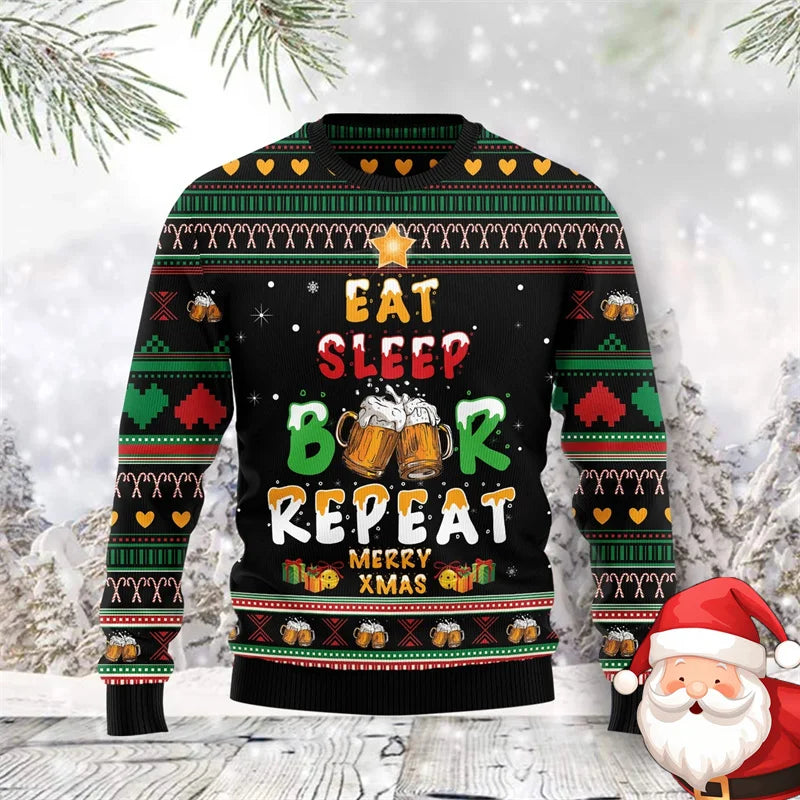Christmas Family Party Ugly Beer Sweater For Men Funny Fashion O-neck Pullover Sweatshirt Merry Christmas Trend Design Sweaters