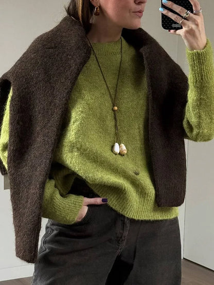 Women's Winter Sweater 2025 Warm Pullovers O Neck Knitwear Loose Knit Jumpers Basic Brown Sweaters For Women Winter Pink