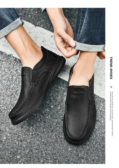 Men's Top Layer Cowhide Leather Shoes Casual Men's Shoes Soft Sole Comfortable Genuine Leather Men's Driving Shoe Zapatillas