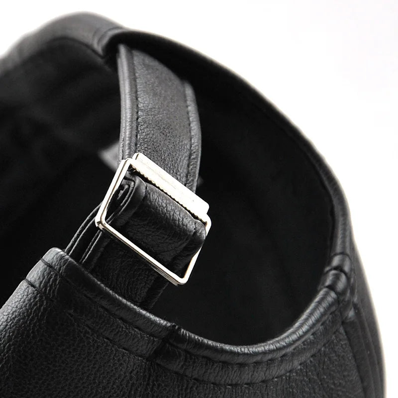 PU Leather Baseball Cap For Men Fall Winter Faux Leather Dad Hat Middle-aged Snapback Solid Black Color Adjustable gorras hombre