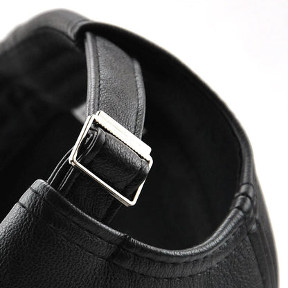 PU Leather Baseball Cap For Men Fall Winter Faux Leather Dad Hat Middle-aged Snapback Solid Black Color Adjustable gorras hombre
