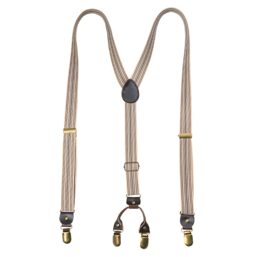 Casual Retro Suspenders for Men Metal Clip British Style Y-Type Suspenders Suit Accessories Anti-slip Stripe Suspender Clip Men
