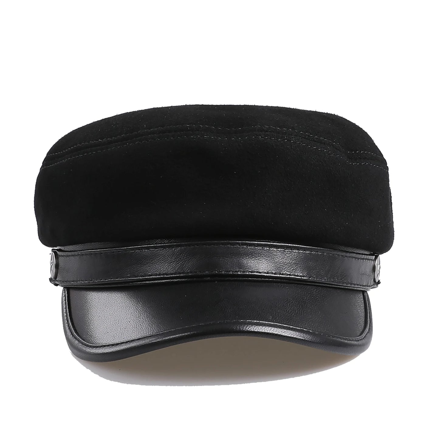 BOONJOVIA 100% Genuine Suede Leather Unisex Classic British Flat Top Cap-Military Army Style Sailo Hat-Breton Fiddler Hat