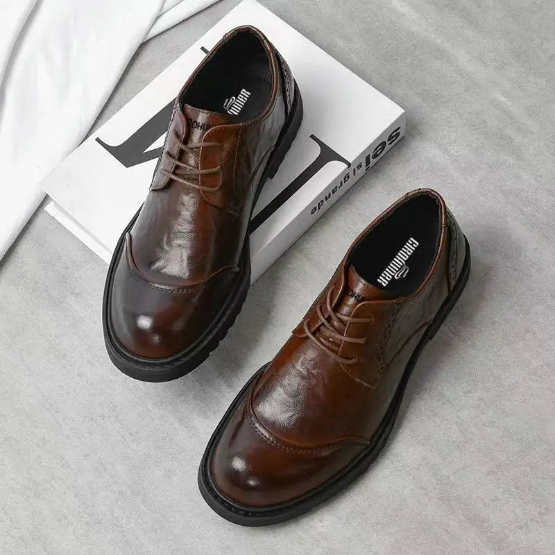 2025 Soft Leather Men's High-end Leather Trendy Business Casual Tooling Big Head Thick Sole Non-slip Loafers Shoes