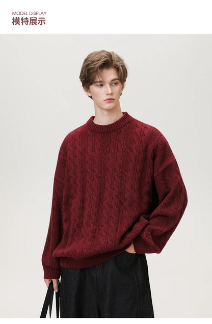 Men Winter Sweaters Men's Thick Twisted Flower Knitted Sweater Autumn Winter Round Neck Pullover Sweater Warm Top Women Sweater