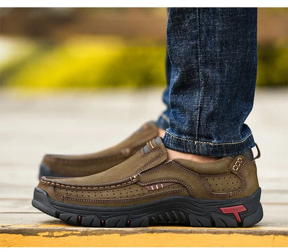 Handmade Leather Men Shoes Casual Outdoor Slip On Loafers Men Leather Shoes Flats Moccasins Walking Shoes Non-Slip Dropshipping