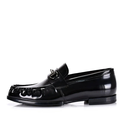 Black Genuine Leather Men's Shoes Loafers Pointed Toe British Design Horse Collar Buckle Lazy Patent Leather Dress Shoes