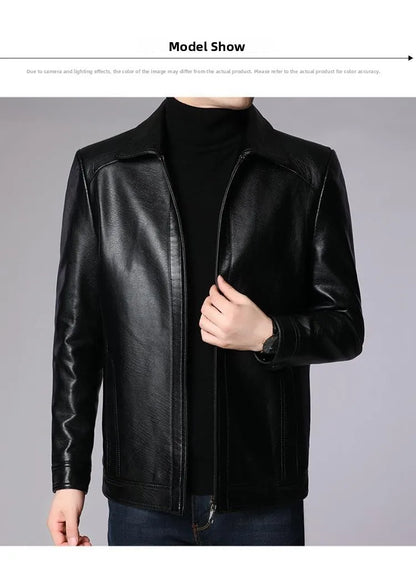Warmth Thiened Real Leather Jaet Men's Casual Busin Sle eepskin Coat Dad Coat Loose Fit Winter Outerwear