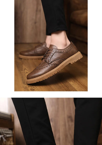Leather Shoes for Men Luxury High Quality Brogue Shoes comfortable Soft Sole Men's Casual Shoes Lace Up Men Business Dress Shoe