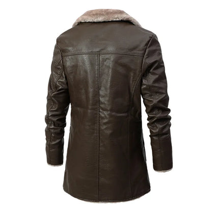 Winter Men's Leather Jacket Oversized Fur Long Coats High Quality PU Leather Thicken Fleece Casual Jacket Men Clothing A2F80818