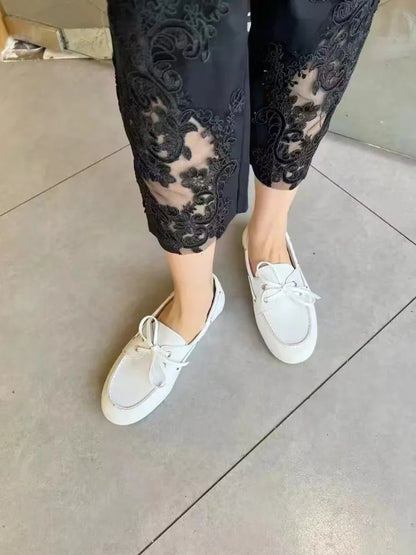 Leather Shoes for Women 2025 Spring and Autumn Sheepskin Worn Dirty Tied Soft Soled Loafer Shoes Retro One Foot Women's Shoe