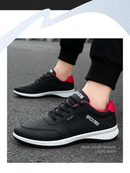 Artificial Leather Men's Casual Shoes Spring Men's Casual Lightweight Sports Shoes Lace Up Flat Shoes Breathable Outdoor Jogging