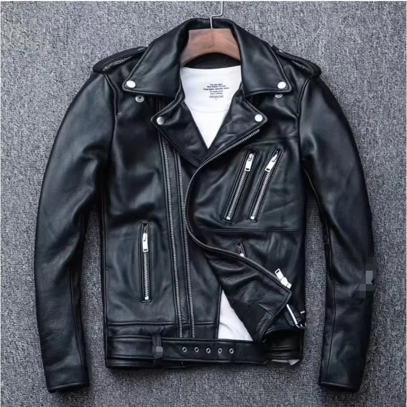 Men's Leather Jacket Fashionable Casual Coat Motorcycle Style Regular Cut Chinese Brand Stock AE New Autumn Winter Collection