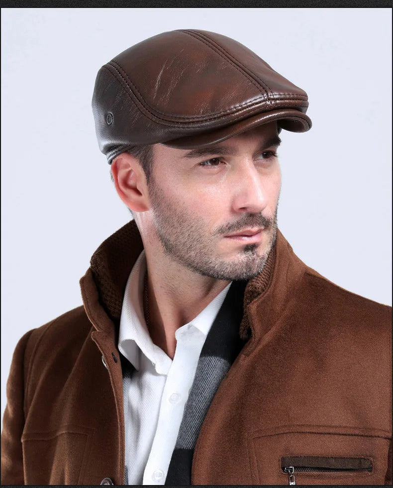 Men's Genuine Leather Baseball Cap Premium Cowhide Autumn/Winter New Style Haining Sourced with Ear Protection for Outdoor Use