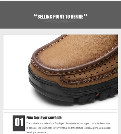 Handmade Leather Men Shoes Casual Outdoor Slip On Loafers Men Leather Shoes Flats Moccasins Walking Shoes Non-Slip Dropshipping