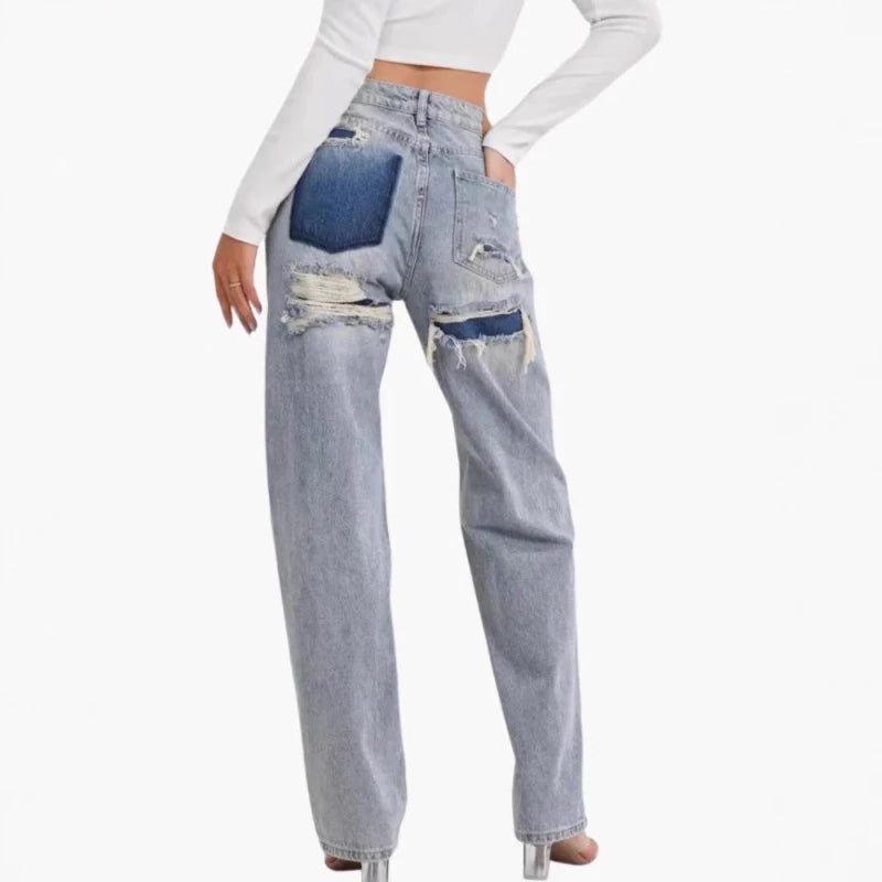 Jeans Women Denim Pant Straight Trousers Wide Leg Long Pants High Waist Y2k Streetwear Casual Mom Jeans Splice Elegant Work