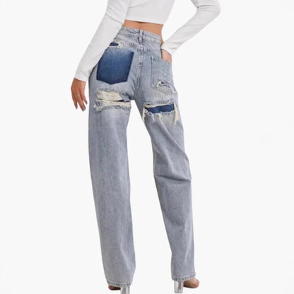 Jeans Women Denim Pant Straight Trousers Wide Leg Long Pants High Waist Y2k Streetwear Casual Mom Jeans Splice Elegant Work