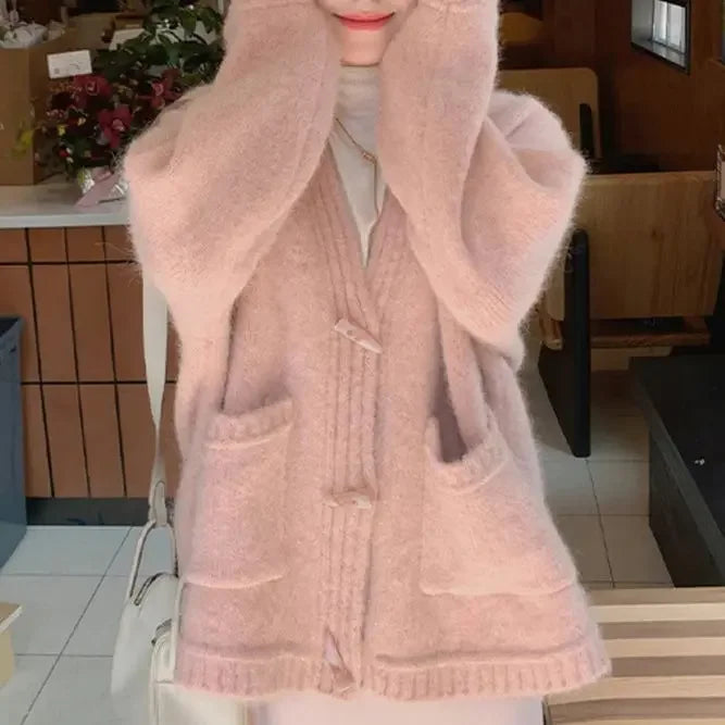 Ladies Sweaters Winter Button Knitted Top for Women White Cardigan 2025 New Collection Jumper Long Sleeve Knitwear Korean Luxury