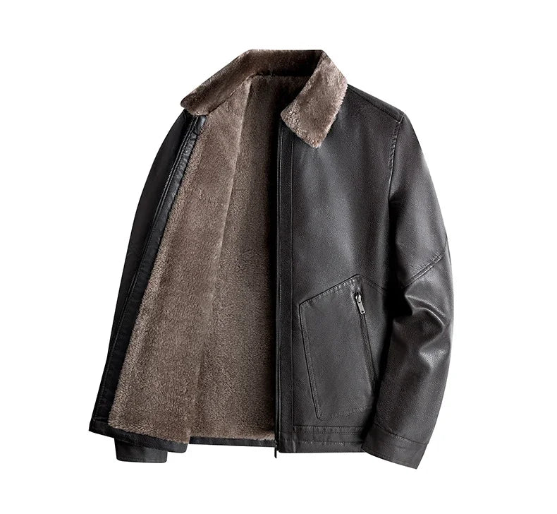 Men's Leather Jacket Winter Fleece Motorcycle Faux Leather Jacket Thick Warm Windbreaker Ropa De Hombre Slim Motorbiker Coat Men