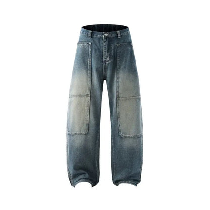 Men's Jeans Spring And Autumn Fashion Straight Tube Loose Washed Casual American Retro Original Color Wide Rivet Logging Pants