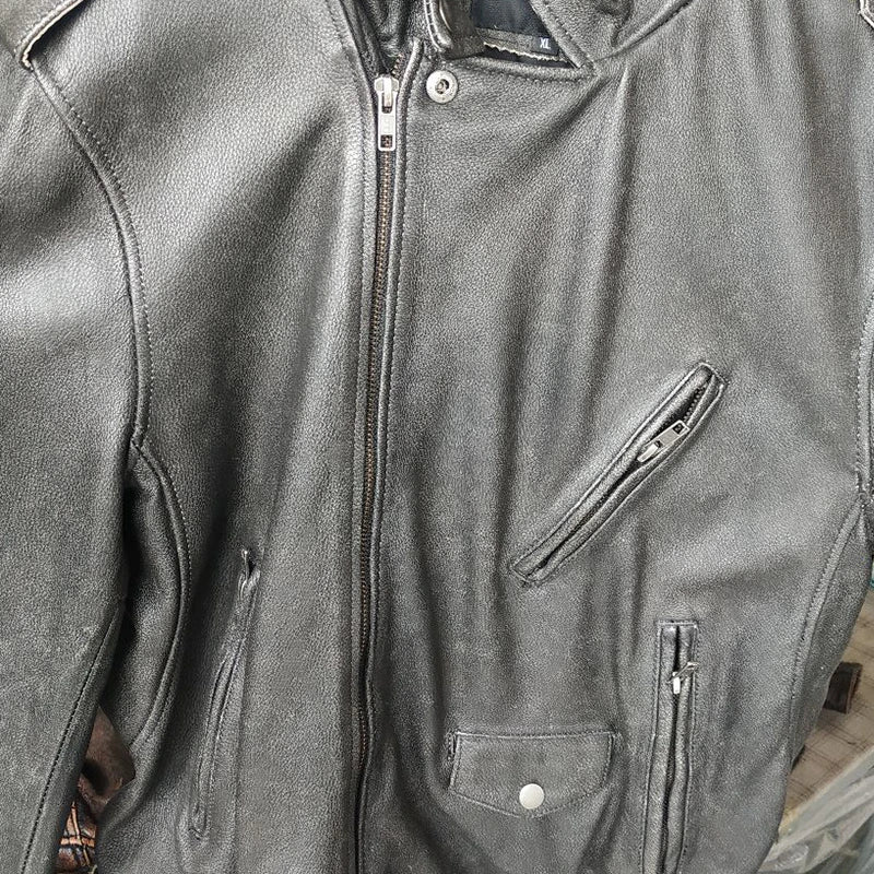 Cowhide Leather Coat Men's Retro Distressed Motorcycle Cycling Clothing Trendy Youth LapeSpring and Autumn Coat