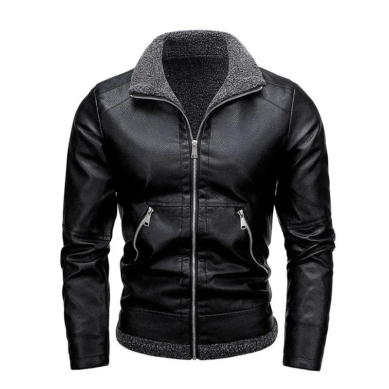 New Men's Leather Jackets Autumn Winter Slim High Quality Motorcycle PU Jacket Man Business Fleece Warm Black Leather Coats