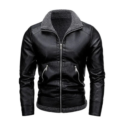 New Men's Leather Jackets Autumn Winter Slim High Quality Motorcycle PU Jacket Man Business Fleece Warm Black Leather Coats