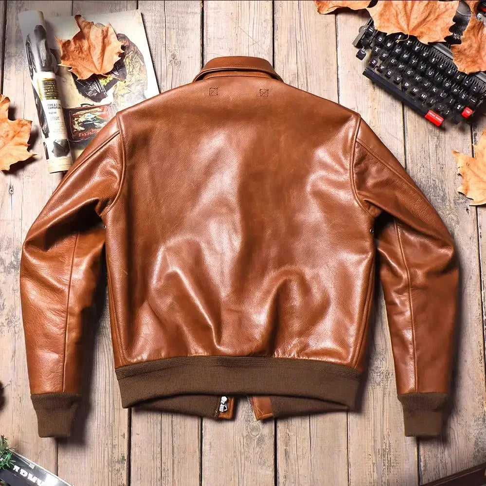 New Classical A-2 Oil Wax Cowhide Men's Genuine Leather Jacket Luxury Brown Excape Bomber Rider  Motorcycle Real Leather Coats