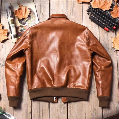 New Classical A-2 Oil Wax Cowhide Men's Genuine Leather Jacket Luxury Brown Excape Bomber Rider  Motorcycle Real Leather Coats