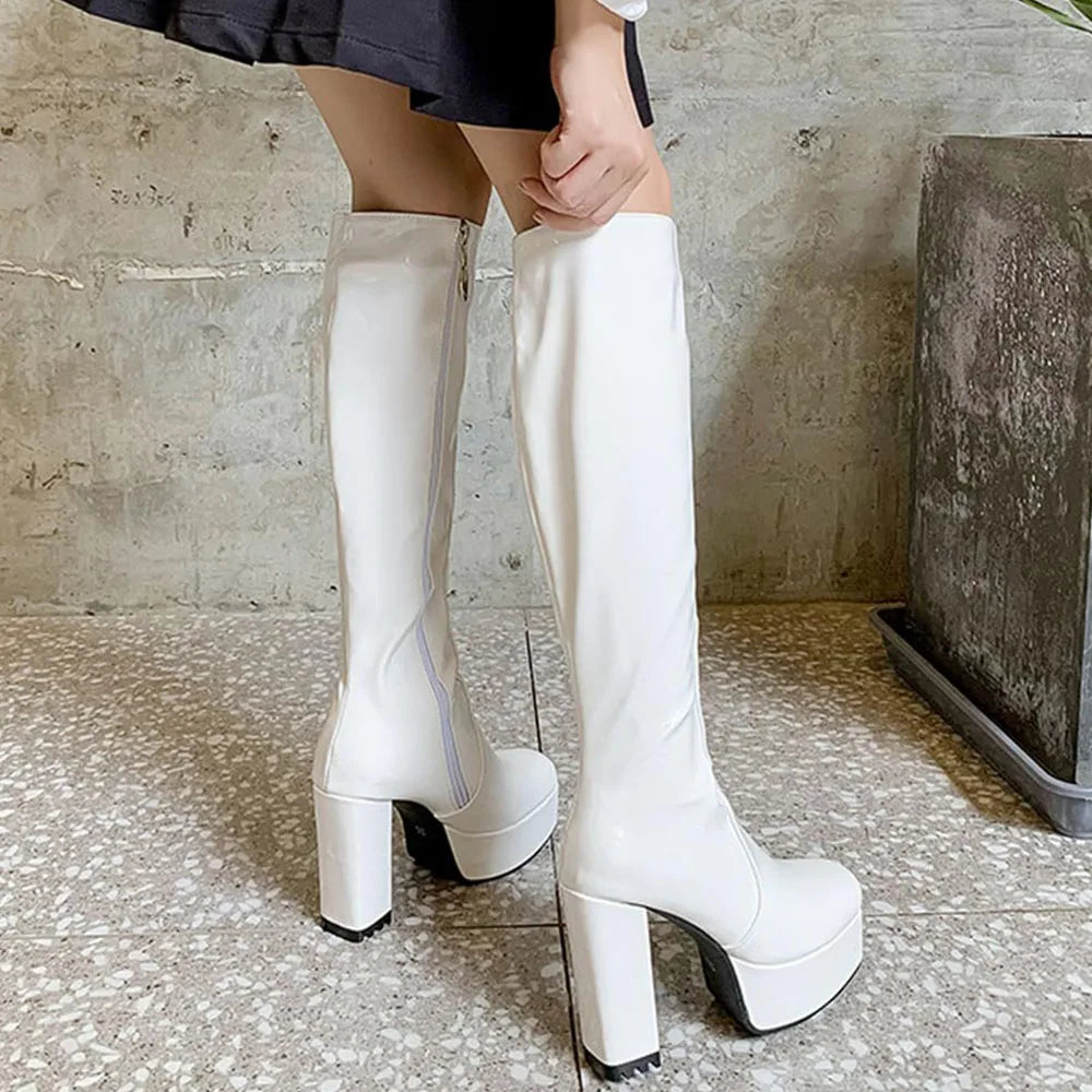 DoraTasia Round Toe Chunky Heel Platform Women's Knee High Boots INS Stylish Comfortable Side Zipper Winter Boots For Woman
