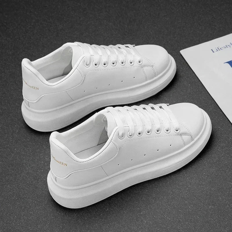 White Leather Men Casual Shoes Platform Outdoor Mens Walking Running Sneakers Breathable Board Shoes Women Tennis Sport Shoes