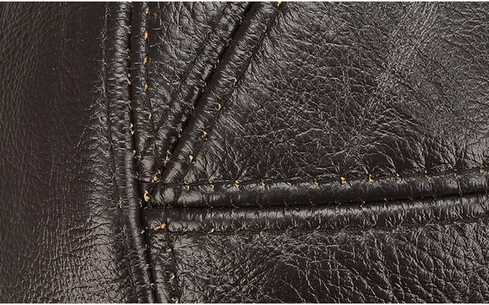Hot Sale Casual Real Leather Earflap Cap Men's Real Cowhide Leather Caps Male Fall Winter Genuine Real Cow Leather Baseball Hats
