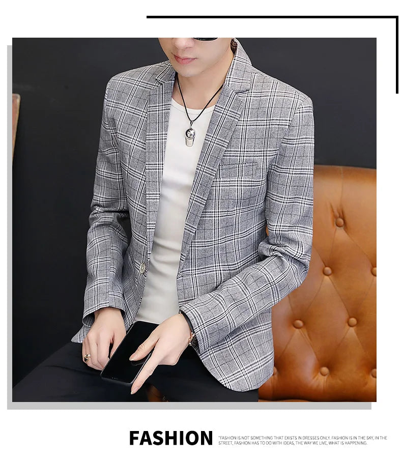 Men's British Style Checkered Suit Casual High-End Spring Autumn Small Plankton Design Handsome Coat