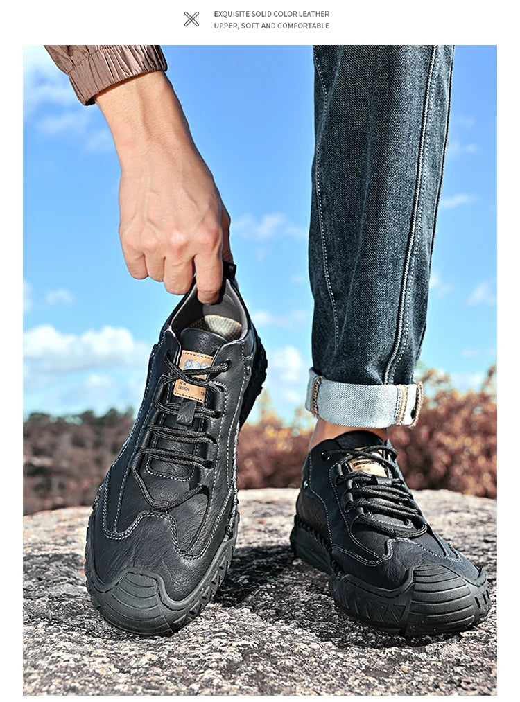 New Handmade Leather Men Shoes Casual Comfortable Men Loafers Slip On Leather Shoes Men Flats Hot Sale Outdoor Walking Shoes