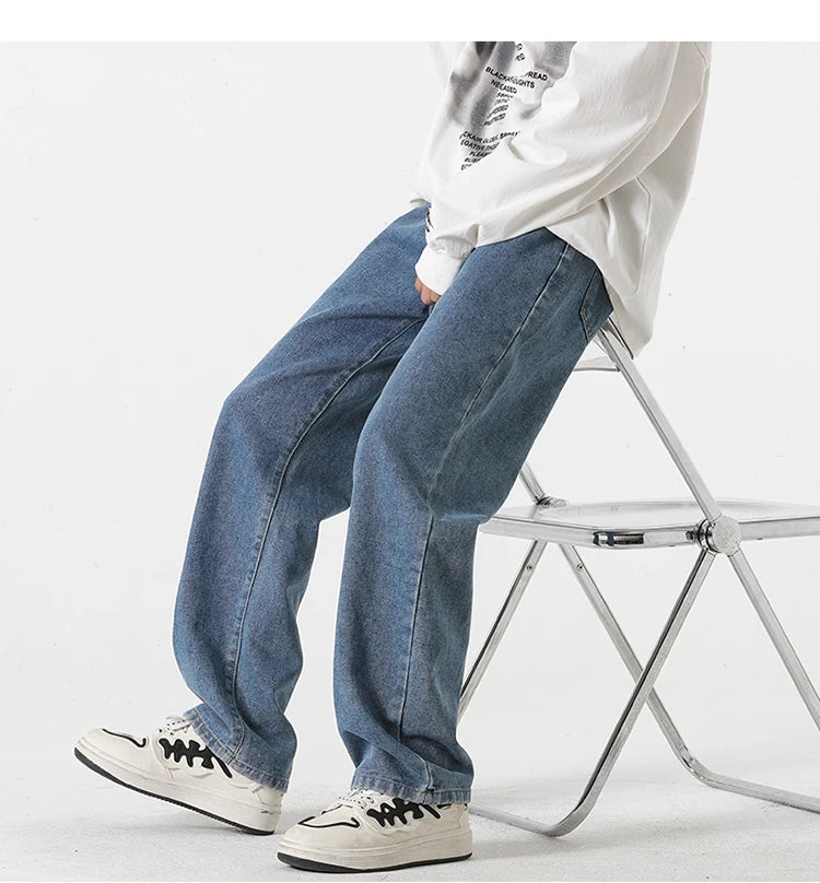 Jeans men's spring and summer 2025 new style trend straight versatile casual pants loose wide-leg mopping trousers