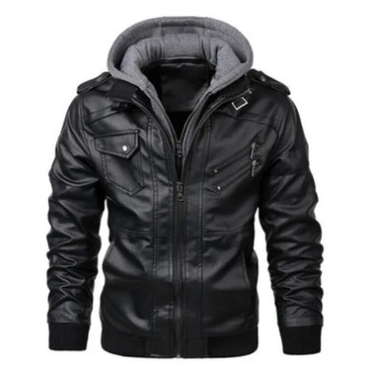 Men Leather Jacket Warm Autumn Winter Windbreaker Overcoat PU Biker Jacket Coat With Hood Fashion Casual Jacket Male Clothes