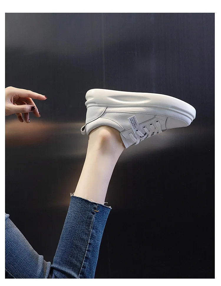 Leather sneakers 2025 Autumn/winter New Single Shoe Thick Soled Women's Shoes Flat Soled Shoes Casual Shoe Women's Board Shoes