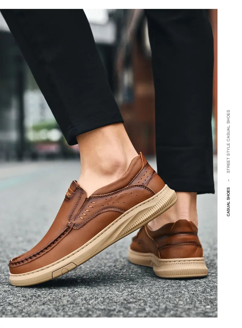 Men's Top Layer Cowhide Leather Shoes Casual Men's Shoes Soft Sole Comfortable Genuine Leather Men's Driving Shoe Zapatillas