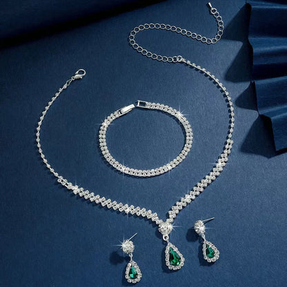 Wedding Jewelry Set for Women, Earrings, Necklace, Bracelet, Three-Piece Bridal Jewelry Set, Luxurious and High-End Accessories