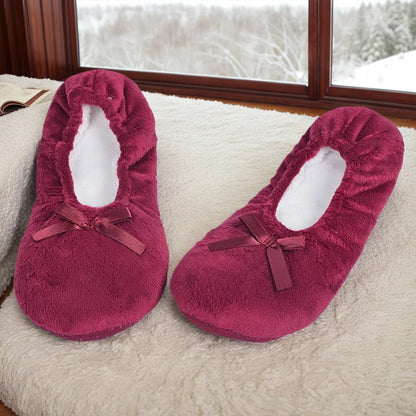 Women Ballerina Slippers with Satin Bow Winter Slippers Comfortable Warm Ballet Flats Girls Plush Slippers