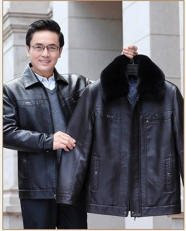 Natural Leather Jacket For Men Fur Thick Loose Plus Velvet Winter Black Leather Coats Male Sheepskin Coat Man With Fur Collar