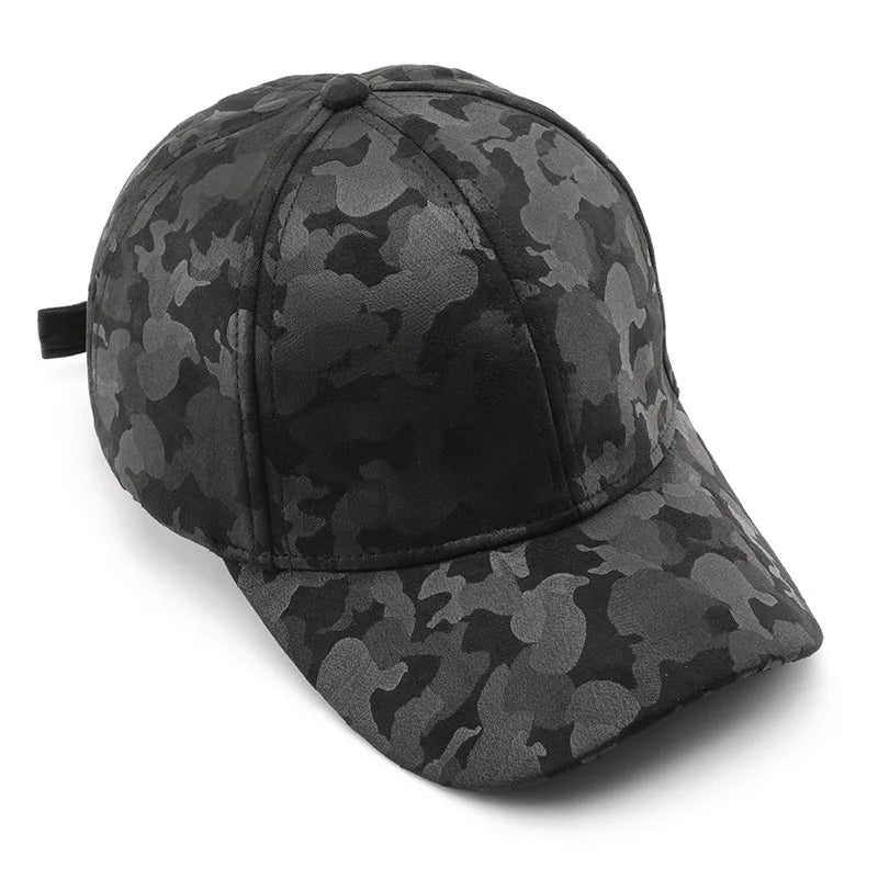 Leather Suede PU Camouflage Baseball Cap Men and Women Autumn Winter Hip Hop Adjustable Outdoor Snapback Hat