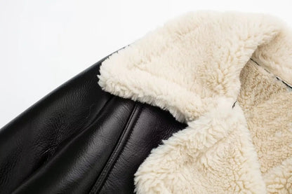 Winter Coat For Women 2024 Black Lapel Long Sleeves Female Zipper Short Jackets Top Streetwear Woman New In OuterCoat