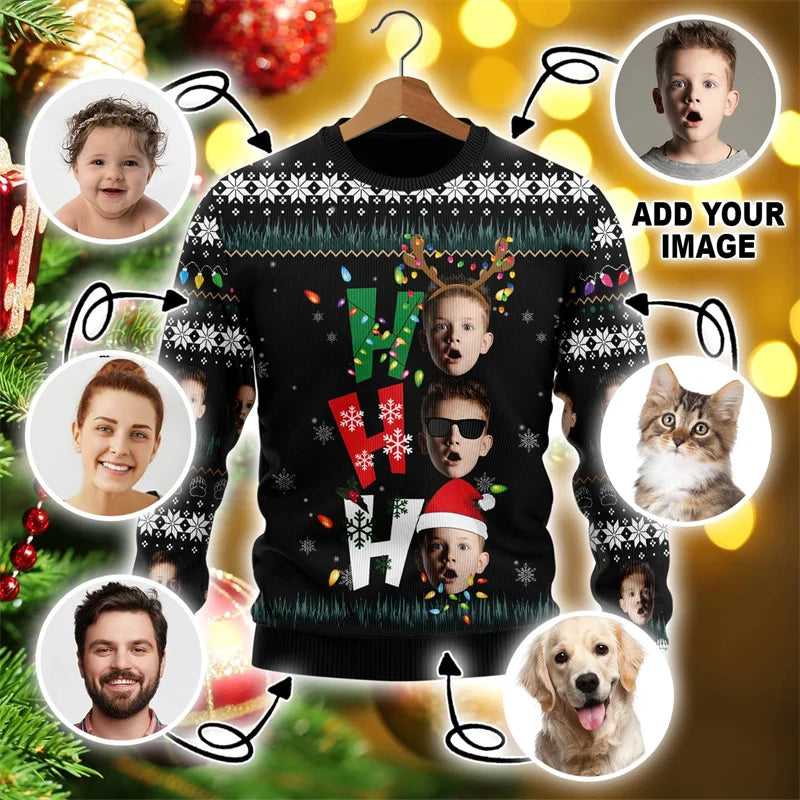 Custom Photo DIY Personalized Characters/Pets Fun Ugly Christmas Sweaters Christmas Gift Tops Couple Party Pullover sweater New