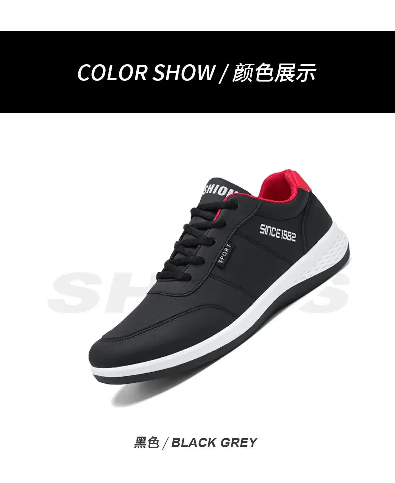 Artificial Leather Men's Casual Shoes Spring Men's Casual Lightweight Sports Shoes Lace Up Flat Shoes Breathable Outdoor Jogging
