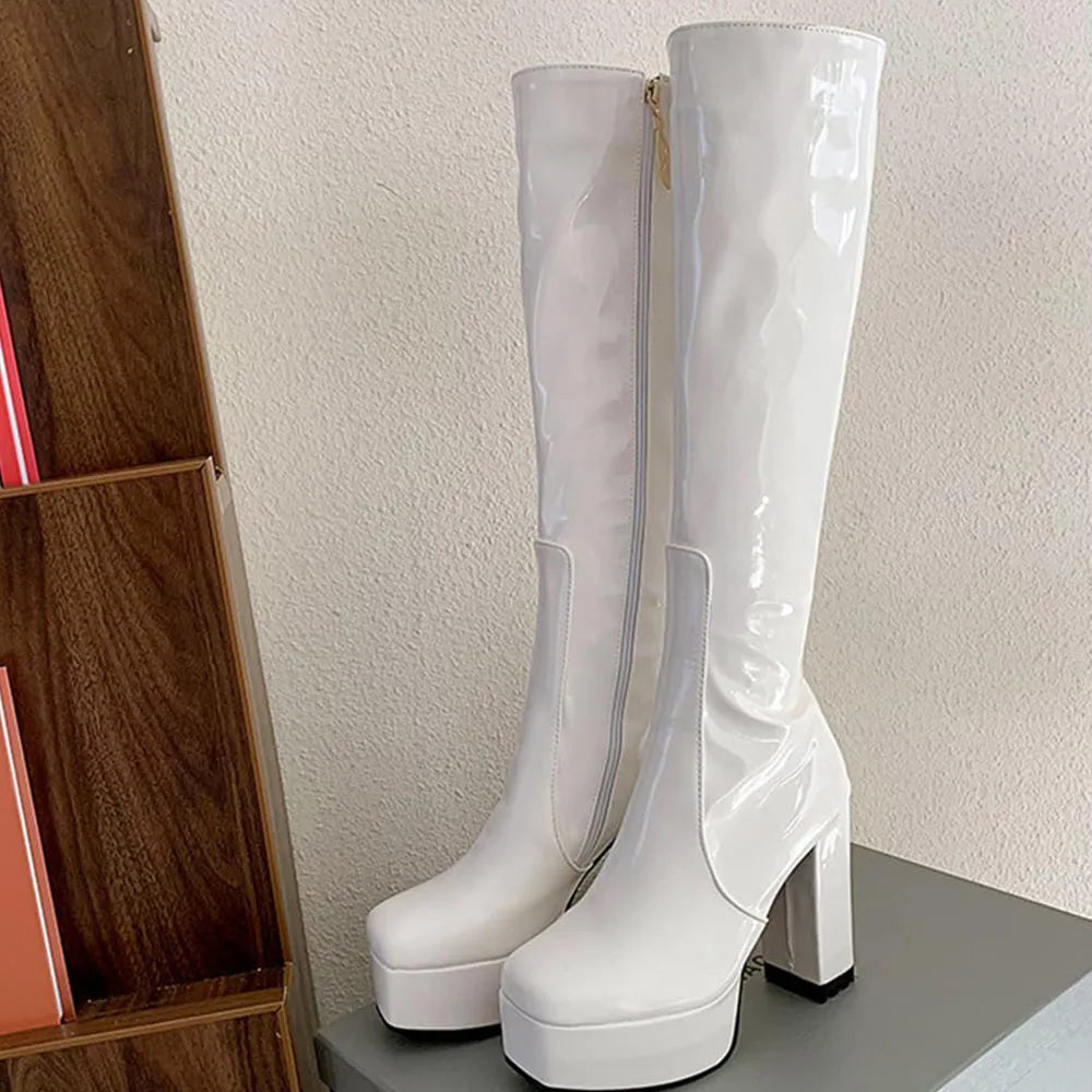 DoraTasia Round Toe Chunky Heel Platform Women's Knee High Boots INS Stylish Comfortable Side Zipper Winter Boots For Woman